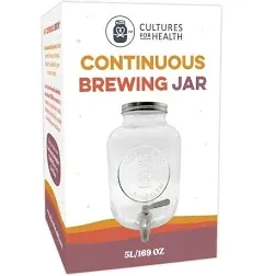 Cultures for Health Continuous Kombucha Brewing Jar with Spigot | 5 Liter Glass Jar with Spout for DIY Fermentation | Long Term Kombucha SCOBY Hotel Jar | Daily Kombucha Tea Probiotic Drink Dispenser