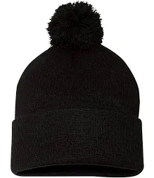 Sportsman SP15 - Pom-Pom 12" Knit Beanie Black/ Red One Size