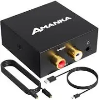 Audio Converter, AMANKA Digital to Analog Audio Decoder with Digital Optical Toslink and Coaxial Inputs to Analog RCA and AUX 3.5mm (Headphone) Outputs Fiber Cable Included