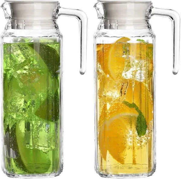 Glass Pitcher with Lid – Set of 2 34Oz Glass Water Pitcher – Cold Water 34oz