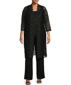 Women's R&M Richards Plus Sequined Lace Pant Suit