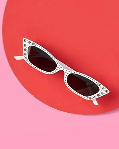 xo, Fetti White Bedazzled Cat Eye Sunglasses | White Bachelorette Party Favor, Bridesmaid Sunnies Gift, y2k Birthday Party Decorations + Cool Halloween Costume