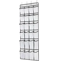 Hanging Shoe Organizer, Over The Door Shoe Organizer with 24 Mesh Large Pockets Door Shoe Rack for Men Women Kids Hanging Door Shoe Holder Size:58x21 Inch (White-2pack)