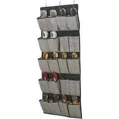 Simplify 20 Pocket Over The Door Hanging Shoe Organizer, Closet Storage, Space Saver, Breathable Material Keeps Dust & Odors Away, Black