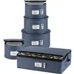 Hard Shell China Storage Containers 5-Piece Set Moving Boxes for Dinnerware, Glasses, Plates, Mugs and Saucers - Denim Blue