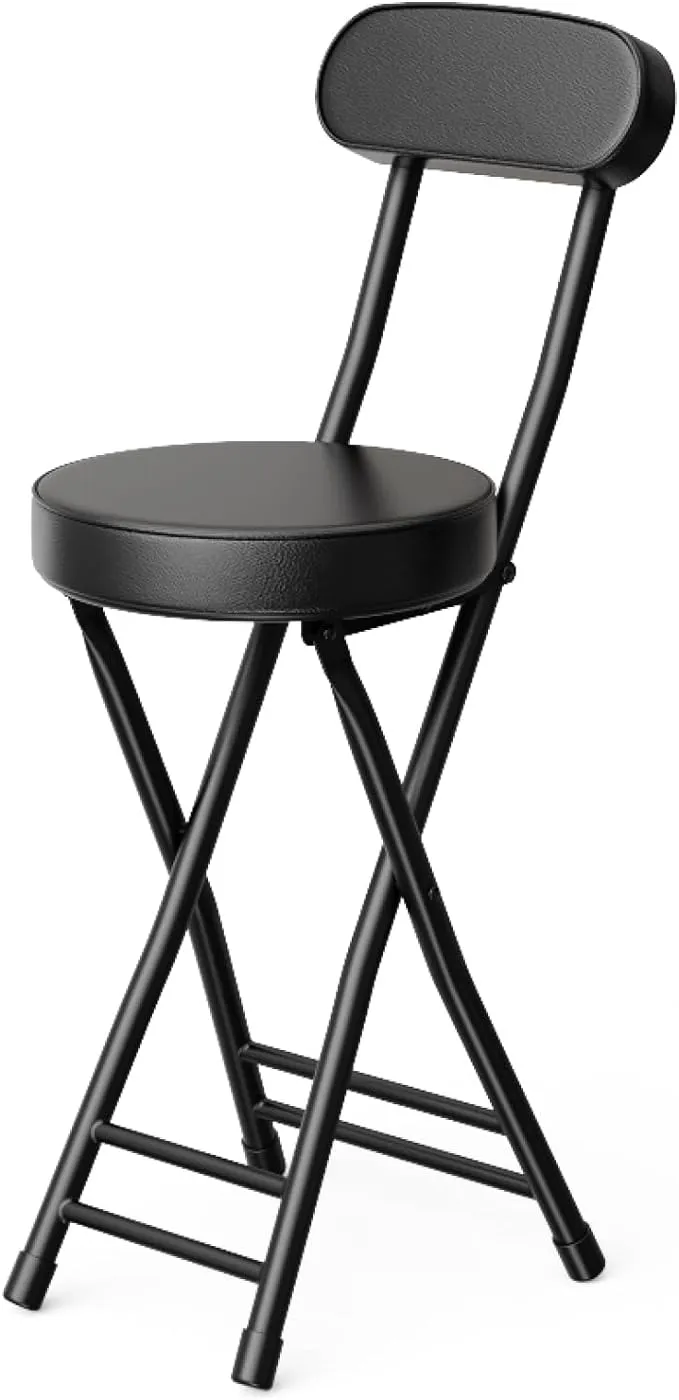 GLCS Glaucus Folding Stool,Cushioned Padded Folding Bar Stool,24inch Black Height Heavy Duty Portable Chair Stool with 300lbs Capacity for Kitchen