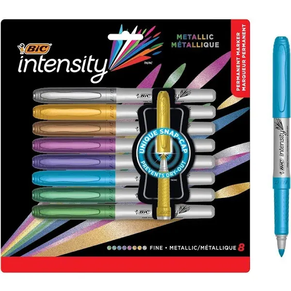 BIC Intensity Permanent Marker Fine Bullet Tip Assorted Metallic Colors 8/Pack