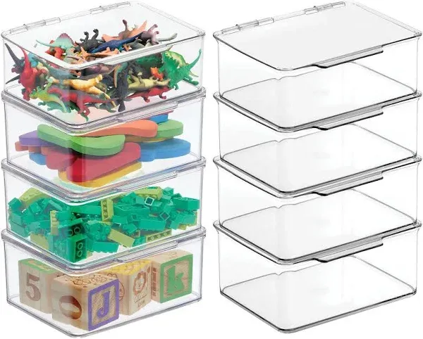 MDesign Plastic Playroom/Gamin<wbr/>g Storage Organizer Box Containers, Hinged Lid for