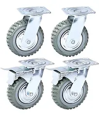 Nisorpa 4 Pack Heavy Duty Plate Casters Set 6 inch Swivel Wheel with Brake Anti-Skid 360 Degree Ball Bearing Castor Wheels(All Swivel,2PCS with Brake 2PCS Without)