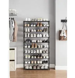 SONGMICS Bench 3-Tier Shoe Rack for Entryway Storage Organizer with Foam Padded Seat Linen