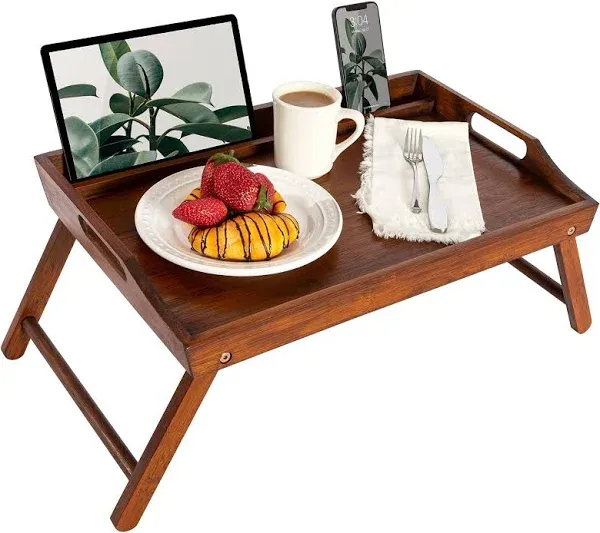 ROSSIE HOME Bamboo Bed Tray, Lap Desk with Phone Holder - Fits up to 17.3 Inch L