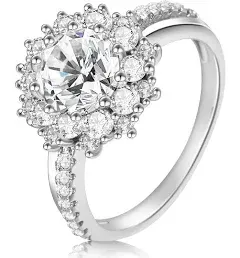 ABSOLUTE 2 Carat Moissanite Rings for Womens Engagement Rings Round Cut Solitaire Rings 925 Sterling Silver Rings Sunflower Cut Ring for Mom/Mother