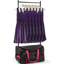 Rengue Dance Bag With Garment Rack, 23" Dance Duffle Bag with Garment Rack, Rolling Garment Bags for Travel, Wheeled Upright Luggage Closet Suitcase in Black+Pink