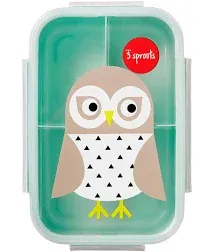 3 Sprouts Bento Box for Kids – Leakproof, BPA-Free Lunch Box with 3 Compartments for Back to School, Reusable On-the-Go Meal and Snack Containers - Owl