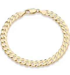 Miabella 18K Gold Over Sterling Silver Italian 7mm Solid Diamond-Cut Cuban Link Curb Chain Bracelet for Men Women, 925 Made in Italy