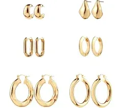 Gold Chunky Hoop Earrings Set for Women 14K Gold Plated Twisted Huggie Hoop Earring Hypoallergenic