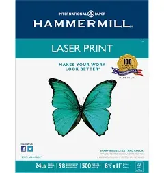 Hammermill Premium Laser Print 24lb Copy Paper, 8.5x11, 1 Ream, 500 Sheets, Made