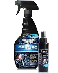 Ceramic Motorcycle Bike Wax Spray - 22 Fl Oz & 4 Fl Oz Travel Wax - Milwaukee Muscle - 4X The Ceramic Coating - Detail Spray Wax - Advanced Hydrophobic Spray for Shine and Protection