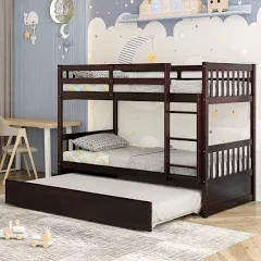 Twin Over Twin Bunk Bed with Ladder and Pull-out Trundle