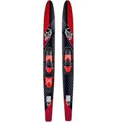 HO Sports Excel Combo Waterskis with Adjustable Horseshoe, Rear Toe Set Bindings,140 lbs +, Max Speed 26 mph, Red/Black