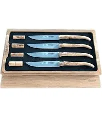 Laguiole en Aubrac Handcrafted 4-Piece Steak Knife Set with Olivewood Handles