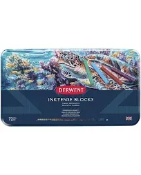 Derwent Inktense Blocks 24 Tin, Set of 24, 8mm Block, Soft Texture, Watersoluble