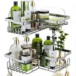 Dyiom Corner Shower Caddy+Shampoo Holder w/ Hooks Stainless Steel Silver 2-Pack