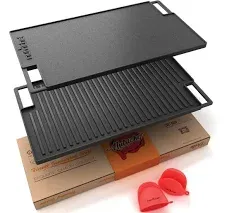 NutriChef 18&#034; Cast Iron Skillet Grill Plate Pan for Stove Top, Black (Open Box)