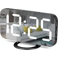 Digital Alarm Clocks,7&#034; LED Mirror Electronic Clock,with 2 USB Charging Ports...