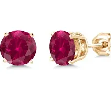 Gem Stone King Women's Created Red Ruby Stud Earrings