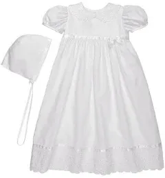 Girls Special Occasion 24" Poly Cotton Batiste Christening Baptism Gown with Lace Collar and Hem