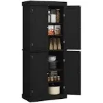 HOMCOM 72" Traditional Freestanding Kitchen Pantry Cupboard with 2 Cabinet, and Adjustable Shelves, Black Wood Grain