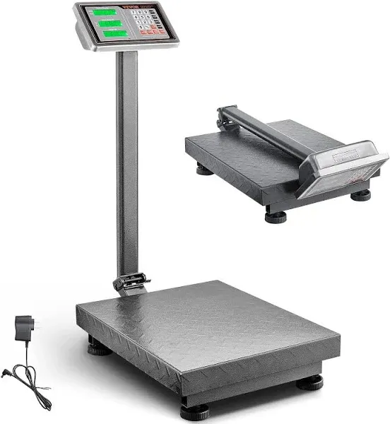 VEVOR Computing Digital Platform Scale, 660 lbs Load, 0.1 lbs Accuracy Computing Floor Scale with LB/KG, Tare, Price Calculator, Stainless Steel High-Definition Display for Boxes, Luggages, FCC Listed