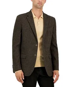 $295 Nautica Men&#039;s Brown Herringbone Modern-Fit Sport Coat Suit Jacket Size 44L