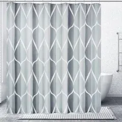 Bathroom Shower Curtain Quick Drying Weigh Gray Geometric 72x72&#034; Metal Hooks NEW