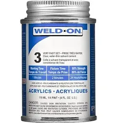 IPS Weld-On 3 Acrylic Plastic Cement with Weld-On Applicator Bottle with Needle, 4 oz Can, Clear