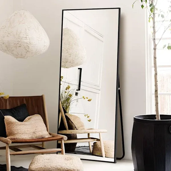 NicBex Full Length Mirror with Stand, 57"x 20" Black Full Body Mirror, Aluminum Alloy Frame Floor Mirror, Free Standing Mirror, Wall-Mounted, for