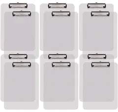 Clear Plastic Clipboards, 12 Pack, Durable, 12.5 x 9 Inch, Low Profile Clip, by