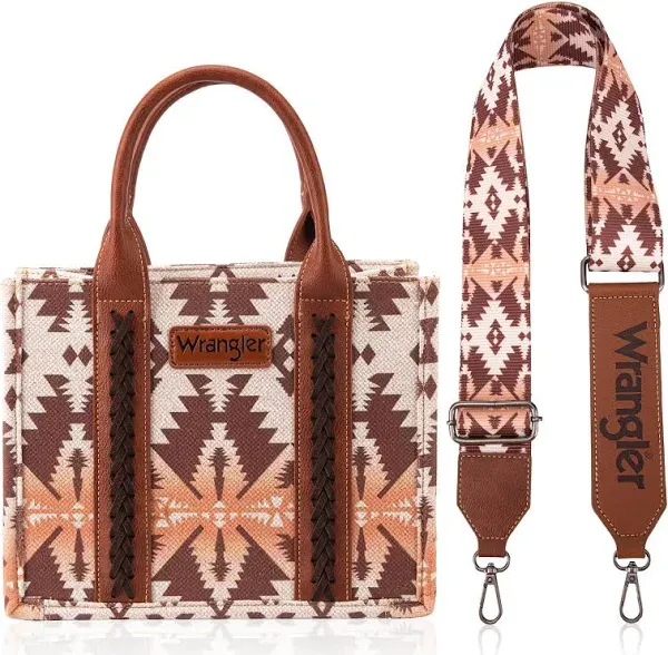 Wrangler Southwestern Aztec Print Small Canvas Tote Crossbody Bag Light Coffee