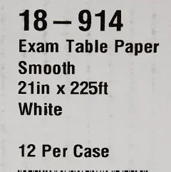 Exam Table Paper, Smooth, White, 21 in X 225 Ft, 12 Count