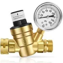 Adjustable RV Water Pressure Regulator for RV Camper, Upgraded Brass Lead-Free 