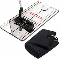 Upgrade Golf Putting Mirror, 1*Putting Mirror+1* Black Towel 1