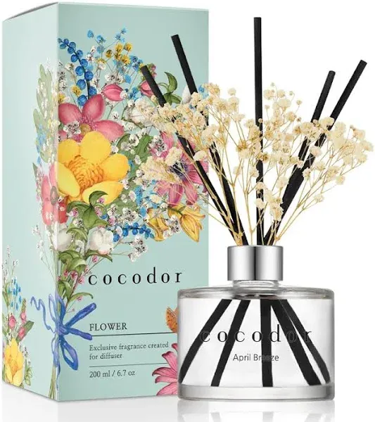 COCODOR Reed Diffuser Set with Preserved Baby&#039;s Breath with Sticks/April Bree...