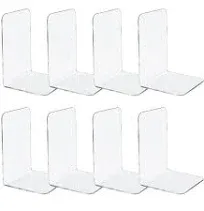 Jekkis 8pcs Clear Bookends Acrylic Book Ends for Shelves Heavy Duty Bookends Plastic Bookends for Home Office Library