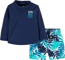 Simple Joys I Run the Ship Boys Swim Rashguard Trunks UPF 50+ Swim Set 2T