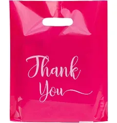 Thank You Bags for Business Small, 100 Pack Plastic Shopping Bags for Small Business, Merchandise Bags for Packaging Products, Retail Boutique Bags for Wholesale (Pink, Large(15x18))