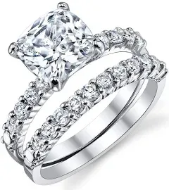 Women's 2.5Ct Wedding Engagement Ring Band Set Sterling Silver 925 CZ