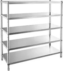 VEVOR Stainless Steel Shelves 47.5x18 Inch 5 Tier Adjustable Shelf Storage Unit Stainless Steel Rack Shelving Heavy Duty Shelving for Kitchen