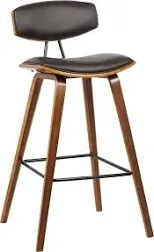 Armen Living Fox Mid-Century Height Bar Stool Faux Leather Wood