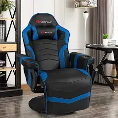 Durable Ergonomic High Back Massage Gaming Chair with Pillow-Blue